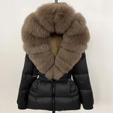 OFTBUY Real Fur Coat Winter Clothing Puffer Jacket Women Fox Fur Hooded Warm 90% White Duck Down Coat Female Parkas Waterproof