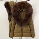 OFTBUY Real Fur Coat Winter Clothing Puffer Jacket Women Fox Fur Hooded Warm 90% White Duck Down Coat Female Parkas Waterproof