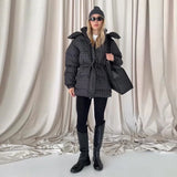 Print Padded Winter Jacket Women Casual Puffer Long Sleeve Zipper Woman Outerwear Hooded Female 2026 Black Padding Parkas Coat