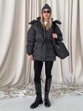 Print Padded Winter Jacket Women Casual Puffer Long Sleeve Zipper Woman Outerwear Hooded Female 2026 Black Padding Parkas Coat