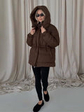 Print Padded Winter Jacket Women Casual Puffer Long Sleeve Zipper Woman Outerwear Hooded Female 2026 Black Padding Parkas Coat