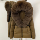 OFTBUY Real Fur Coat Winter Clothing Puffer Jacket Women Fox Fur Hooded Warm 90% White Duck Down Coat Female Parkas Waterproof
