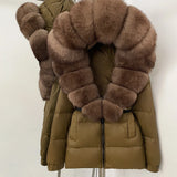 OFTBUY Real Fur Coat Winter Clothing Puffer Jacket Women Fox Fur Hooded Warm 90% White Duck Down Coat Female Parkas Waterproof