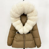 OFTBUY Real Fur Coat Winter Clothing Puffer Jacket Women Fox Fur Hooded Warm 90% White Duck Down Coat Female Parkas Waterproof