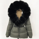 OFTBUY Real Fur Coat Winter Clothing Puffer Jacket Women Fox Fur Hooded Warm 90% White Duck Down Coat Female Parkas Waterproof