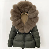 OFTBUY Real Fur Coat Winter Clothing Puffer Jacket Women Fox Fur Hooded Warm 90% White Duck Down Coat Female Parkas Waterproof