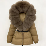 OFTBUY Real Fur Coat Winter Clothing Puffer Jacket Women Fox Fur Hooded Warm 90% White Duck Down Coat Female Parkas Waterproof