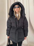 Print Padded Winter Jacket Women Casual Puffer Long Sleeve Zipper Woman Outerwear Hooded Female 2026 Black Padding Parkas Coat