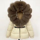 OFTBUY Real Fur Coat Winter Clothing Puffer Jacket Women Fox Fur Hooded Warm 90% White Duck Down Coat Female Parkas Waterproof