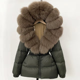 OFTBUY Real Fur Coat Winter Clothing Puffer Jacket Women Fox Fur Hooded Warm 90% White Duck Down Coat Female Parkas Waterproof