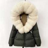 OFTBUY Real Fur Coat Winter Clothing Puffer Jacket Women Fox Fur Hooded Warm 90% White Duck Down Coat Female Parkas Waterproof
