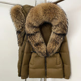 OFTBUY Real Fur Coat Winter Clothing Puffer Jacket Women Fox Fur Hooded Warm 90% White Duck Down Coat Female Parkas Waterproof