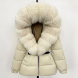 OFTBUY Real Fur Coat Winter Clothing Puffer Jacket Women Fox Fur Hooded Warm 90% White Duck Down Coat Female Parkas Waterproof