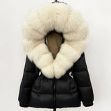 OFTBUY Real Fur Coat Winter Clothing Puffer Jacket Women Fox Fur Hooded Warm 90% White Duck Down Coat Female Parkas Waterproof